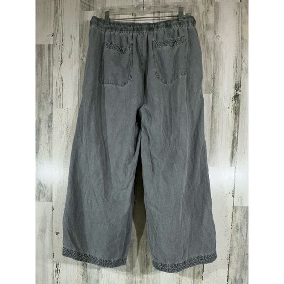 J By Joie Cropped Pants Size Large Gray Wash Wide Leg Linen Lyocell Drawstring - Picture 2 of 10